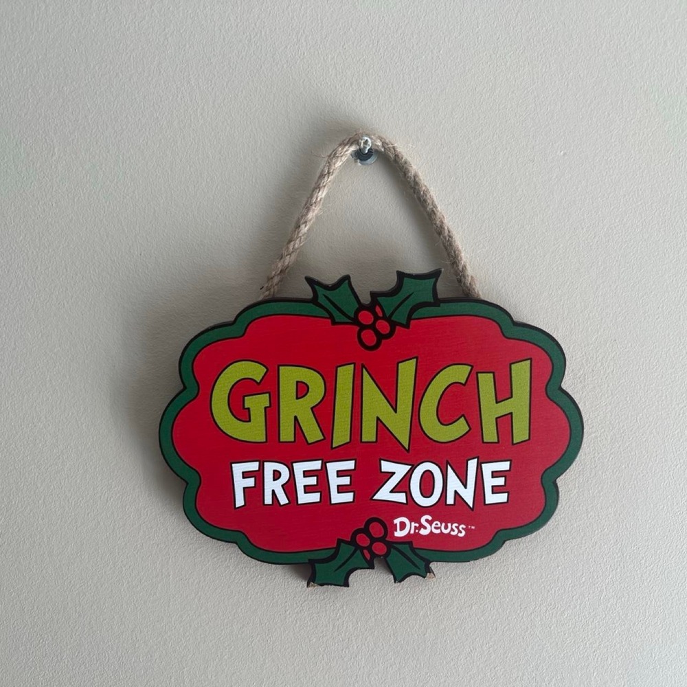 Dr. Seuss Grinch Free Zone Christmas Sign Hobby Lobby Holiday Wall Decor Red